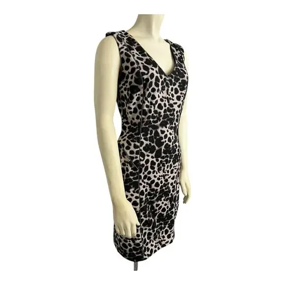 NWT Jennifer Lopez Parisian Chic Leopard Sheath Dress Black/White Women 2 Formal - Picture 4 of 8